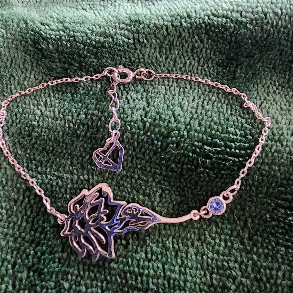 Silver Aquamarine Pointsettia December Birth Month Bracelet